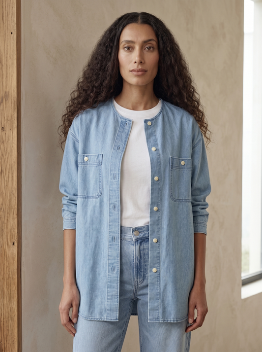 Maya in Denim Long Shirt Jacket