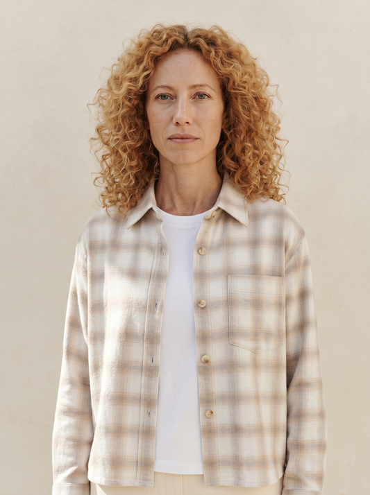 Nour in off-white Flannel Boxy Shirt