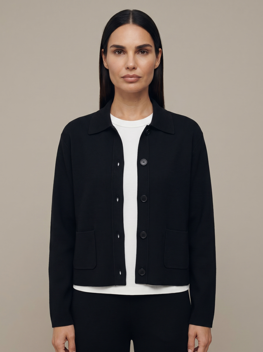 Yara in black Milano Ribbed Knitted Jacket